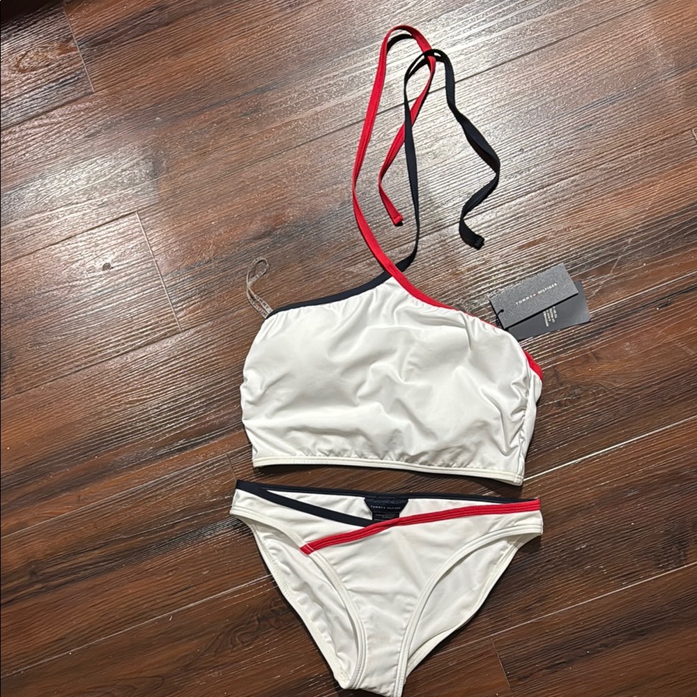 Tommy Hilfiger, NEW White, Red Bikini. Top M, Bottoms Xs (fits small as well)